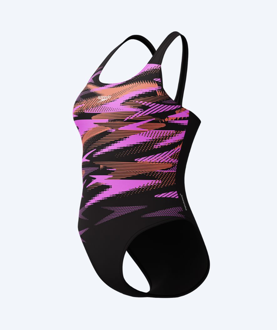 Speedo strój kąpielowy dla kobiet - Hyperboom Placement Muscleback - Czarny/różowy