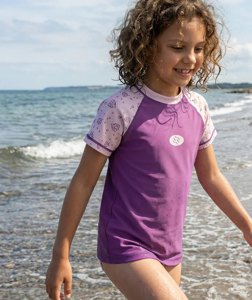 Watery koszulka UV dla dzieci - Brandman z krótkimi rękawami Rashguard - Różowy/fioletowy - Image 4