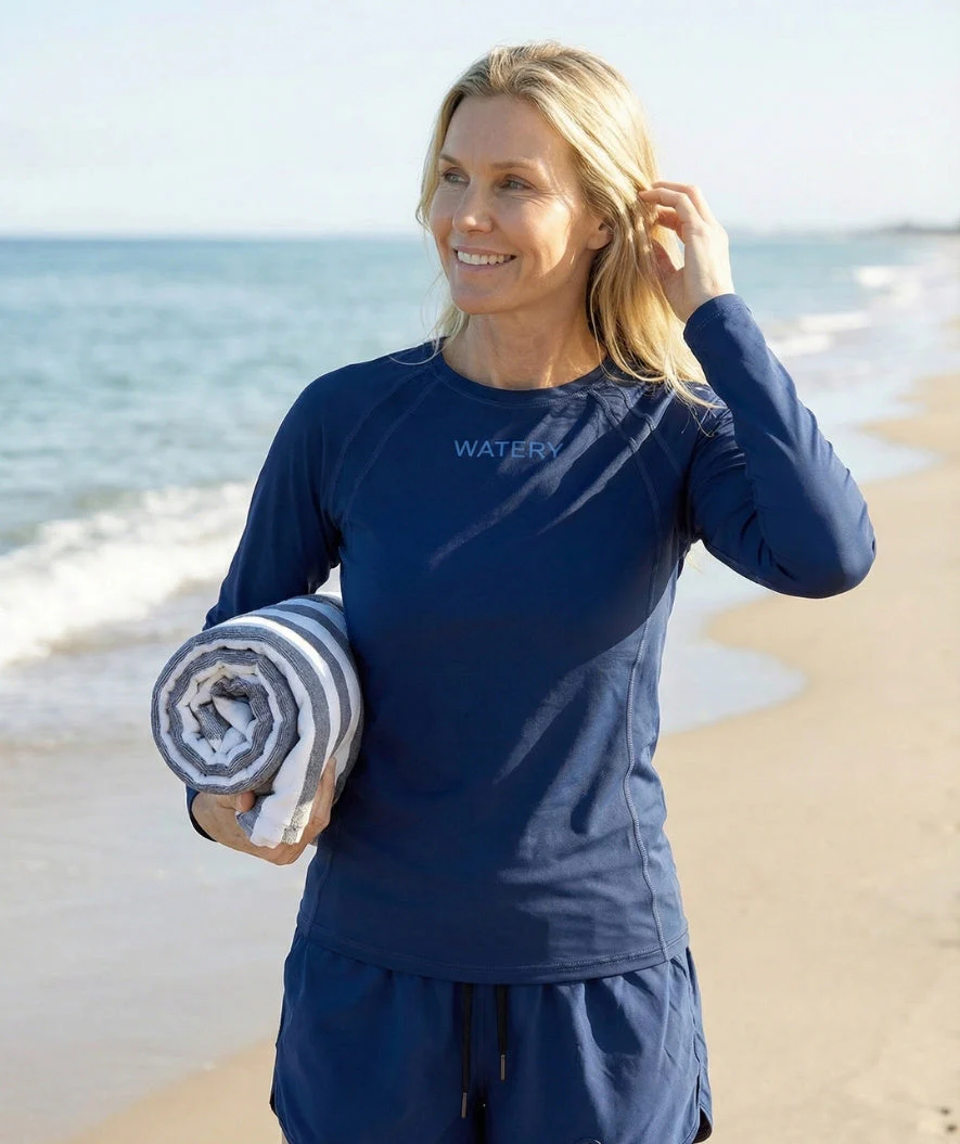 Watery koszulka UV dla kobiet - Remington z długimi rękawami Rashguard - Ciemnoniebieski - Image 4