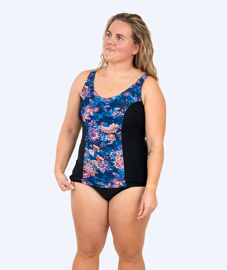 Watery strój kąpielowy w kwiaty dla kobiet plus size - Vale - Czarny/fioletowy