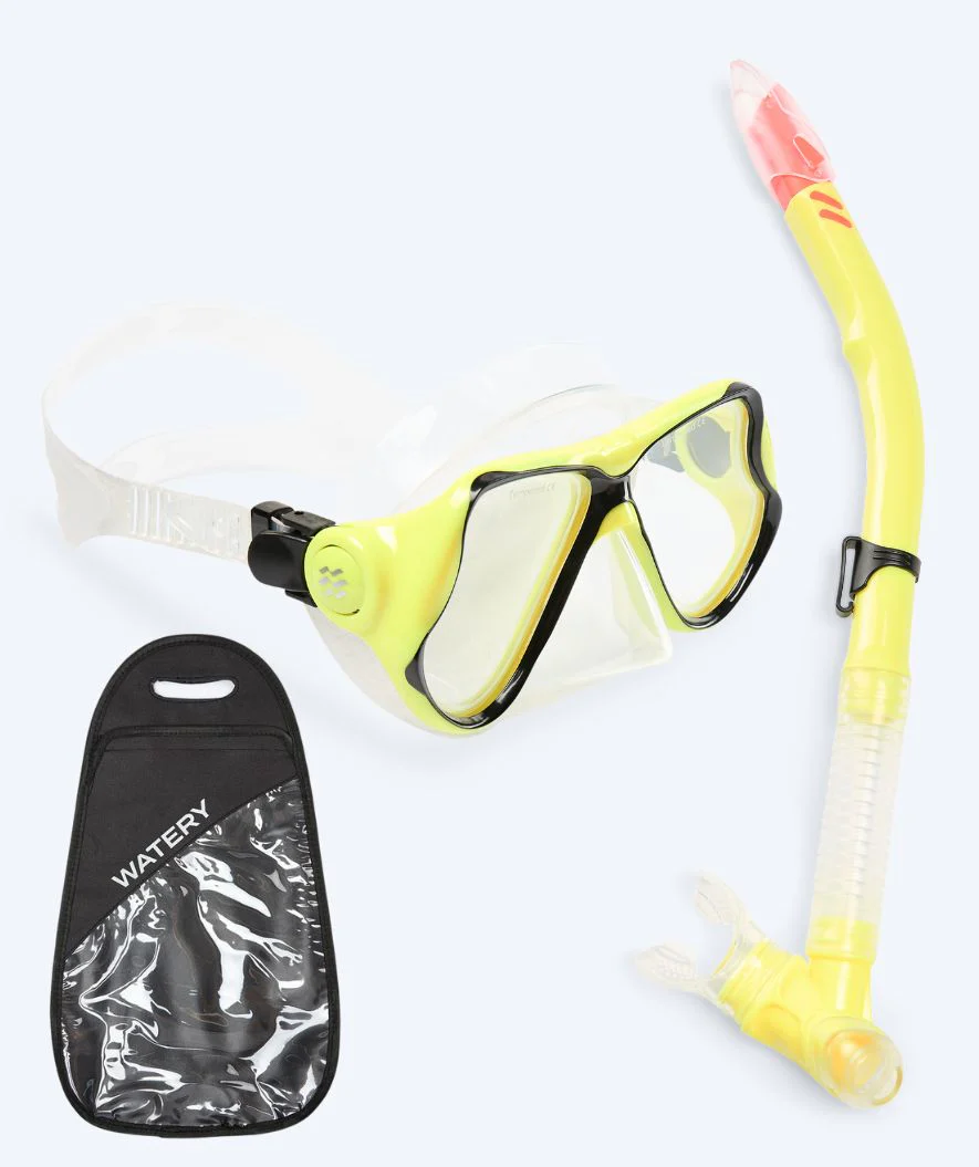 Watery zestaw maska i rurka do snorkelingu dla dorosłych - Hudson Semi-Dry - Żółty - Image 12