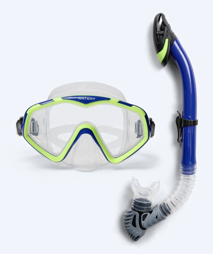 Watery zestaw maska i rurka do snorkelingu dla dorosłych (od 15 lat) - Leach Pro - Niebieski/żółty