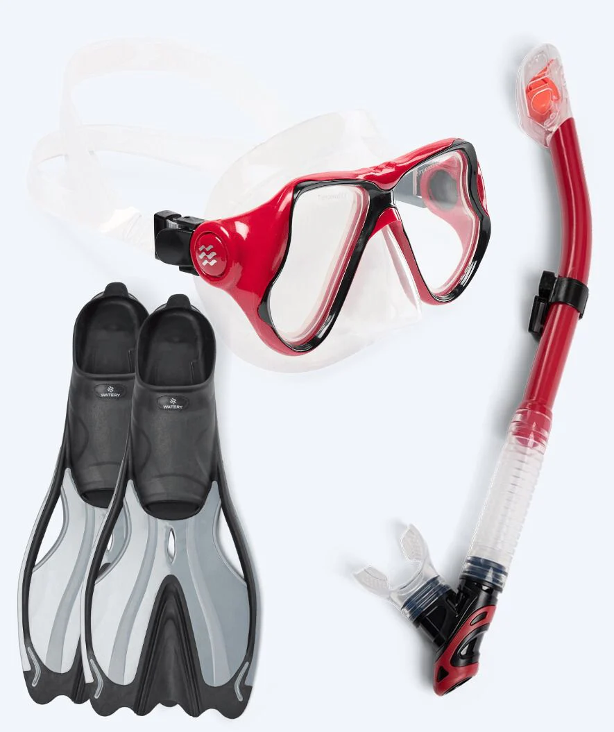 Watery zestaw maska, rurka i płetwy do snorkelingu dla dorosłych - Delphina/Hudson - Czerwony