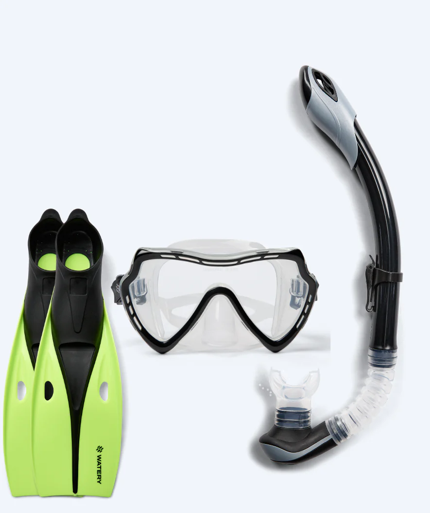 Watery zestaw maska, rurka i płetwy do snorkelingu dla dorosłych (od 15 lat) - Nebula/Breeve - Czarny - Image 2