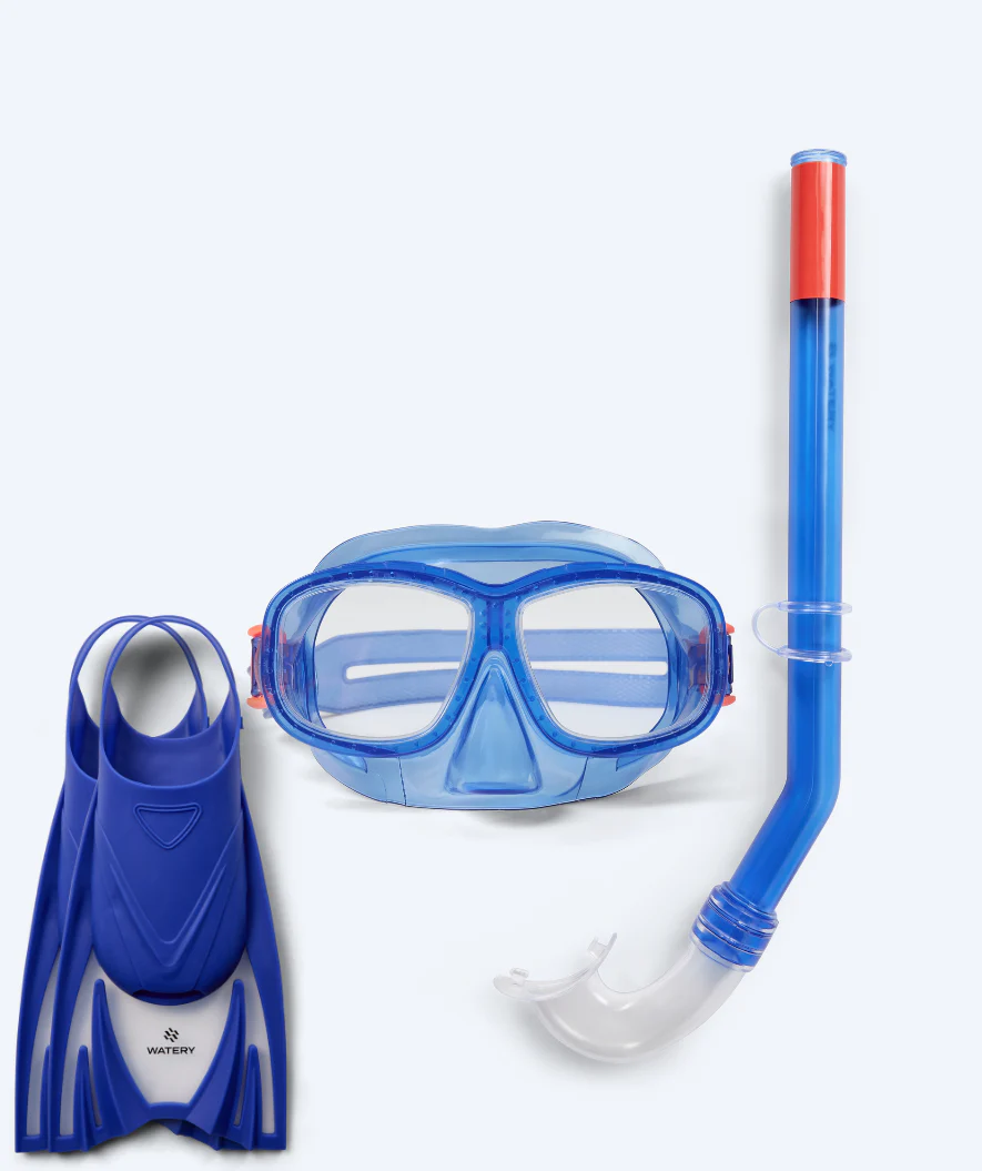 Watery zestaw maska, rurka i płetwy do snorkelingu dla dzieci (4-10) - Wyre/Bimasha - Ciemnoniebieski/ciemnoniebieski
