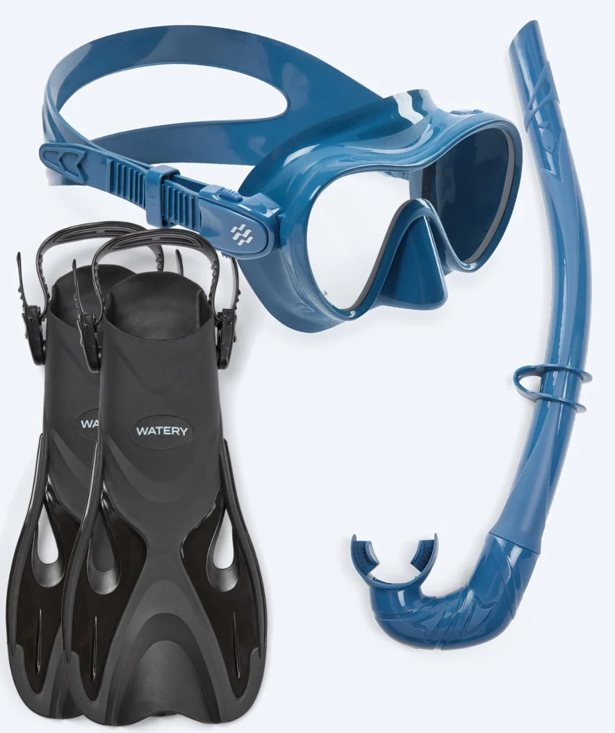 Watery zestaw maska, rurka i płetwy do snorkelingu dla dzieci - Fisher/Cliff - Ciemnoniebieski