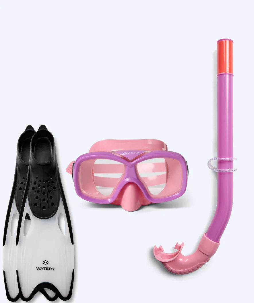 Watery zestaw maska, rurka i płetwy do snorkelingu dla junior (8-15) - Misu/Rilian - Jasnoróżowy/czarny
