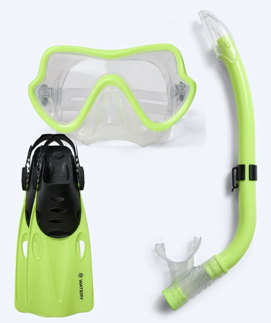 Watery zestaw maska, rurka i płetwy do snorkelingu dla junior (8-15) - Trigger/Masika - Żółty/zielony